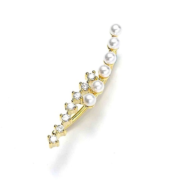 Pearl Gold Zircon Ear Climber - Picture 3 of 5